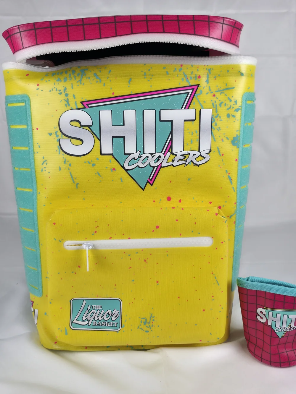 SHITI Coolers Backpack Cooler The Liquor Basket 80s Retro Yellow NWOT With Koozi